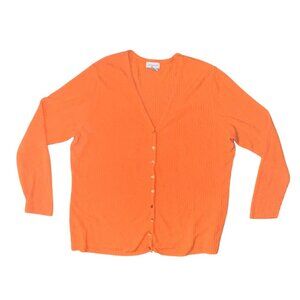 Avenue Womens Orange Cardigan Sweater Ribbed Knit Button-Up Long Sleeve Size 26/